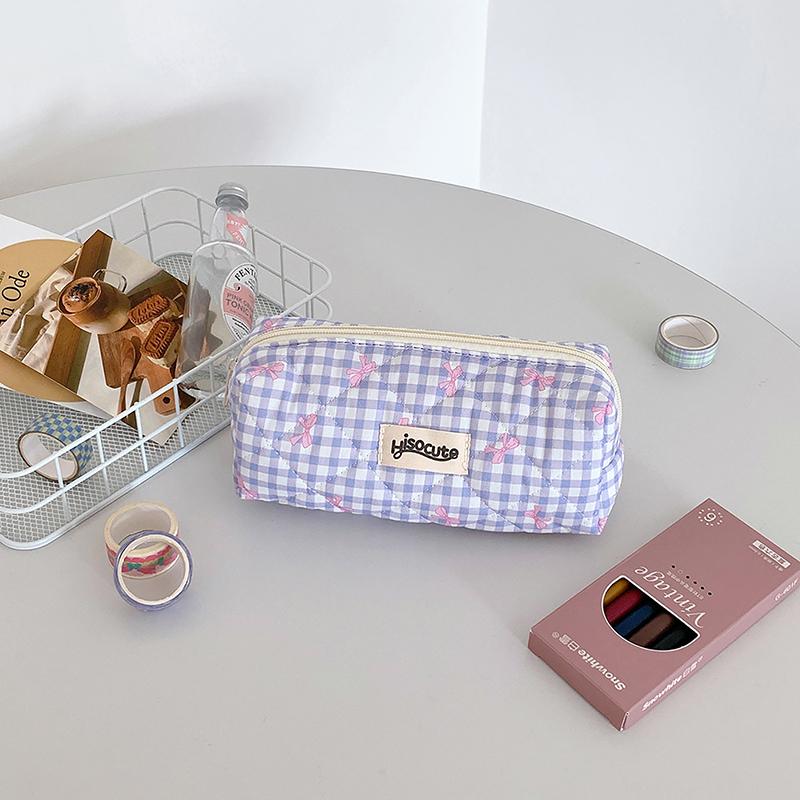 Ins Style Simple Bow Цветочный Печатный Пенал Студенческая Канцелярская Сумка Для Хранения Пишущие Инструменты Чехол Косметичка Школьные Принадлежности