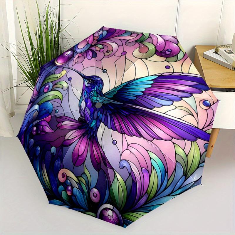 1pc Stunning Stained Glass Hummingbird Design Pattern Automatic Umbrella is Fashionable and Good-Looking, Suitable for Travel and Daily Use.R074