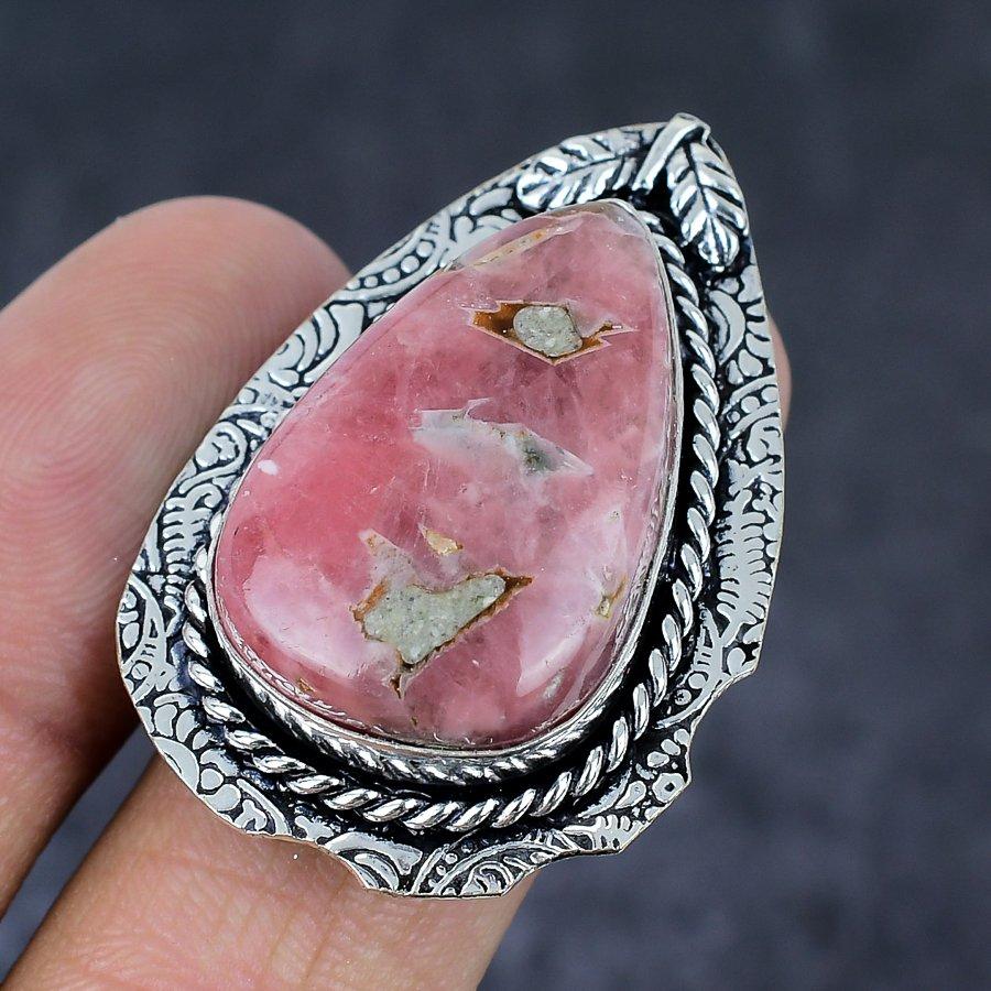 Rhodochrosite Handmade 925 Sterling Silver Jewelry Ring Size 10 h4R17