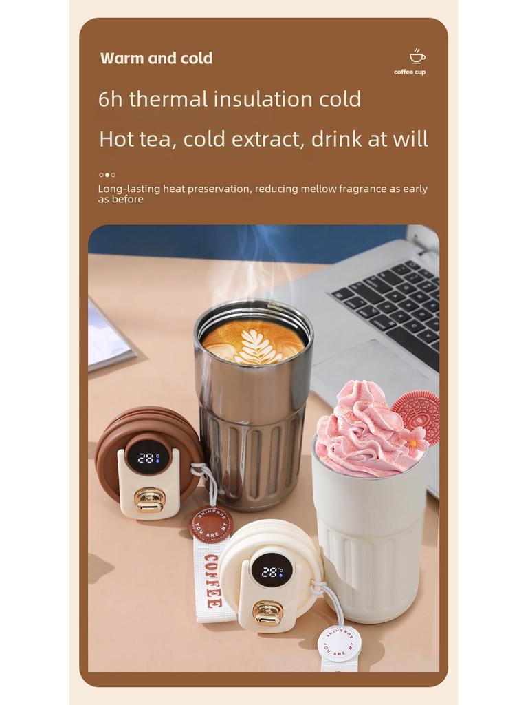 Симпатичная портативная термокружка с интеллектуальным дисплеем температуры – дорожная кружка из нержавеющей стали 316 с веревкой для переноски