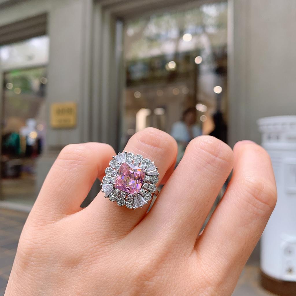 Параиба гальваническое имитация розового циркона кольцо женское квадратное золотое циркон светское открытое кольцо