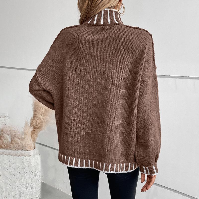 Women's Casual Long Sleeve Sweaters Turtleneck Lantern Sleeve Oversized Ribbed Knit Pullover Fall Loose Sweaters Tops for Women