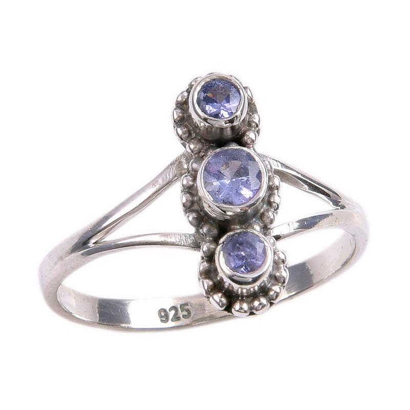 Ювелирное кольцо из стерлингового серебра 925 пробы с натуральным танзанитом, размер 7,5 F2o89