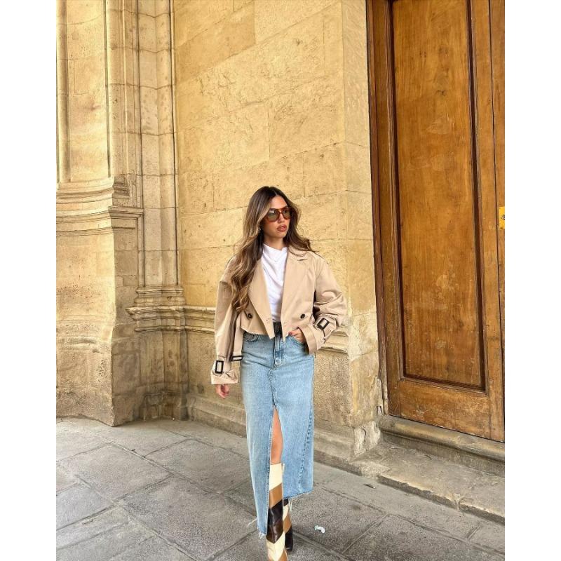 Укороченный плащ цвета хаки, женский укороченный дизайн с длинными рукавами, шикарная женская уличная повседневная свободная куртка, топ женский, новинка 2023 года