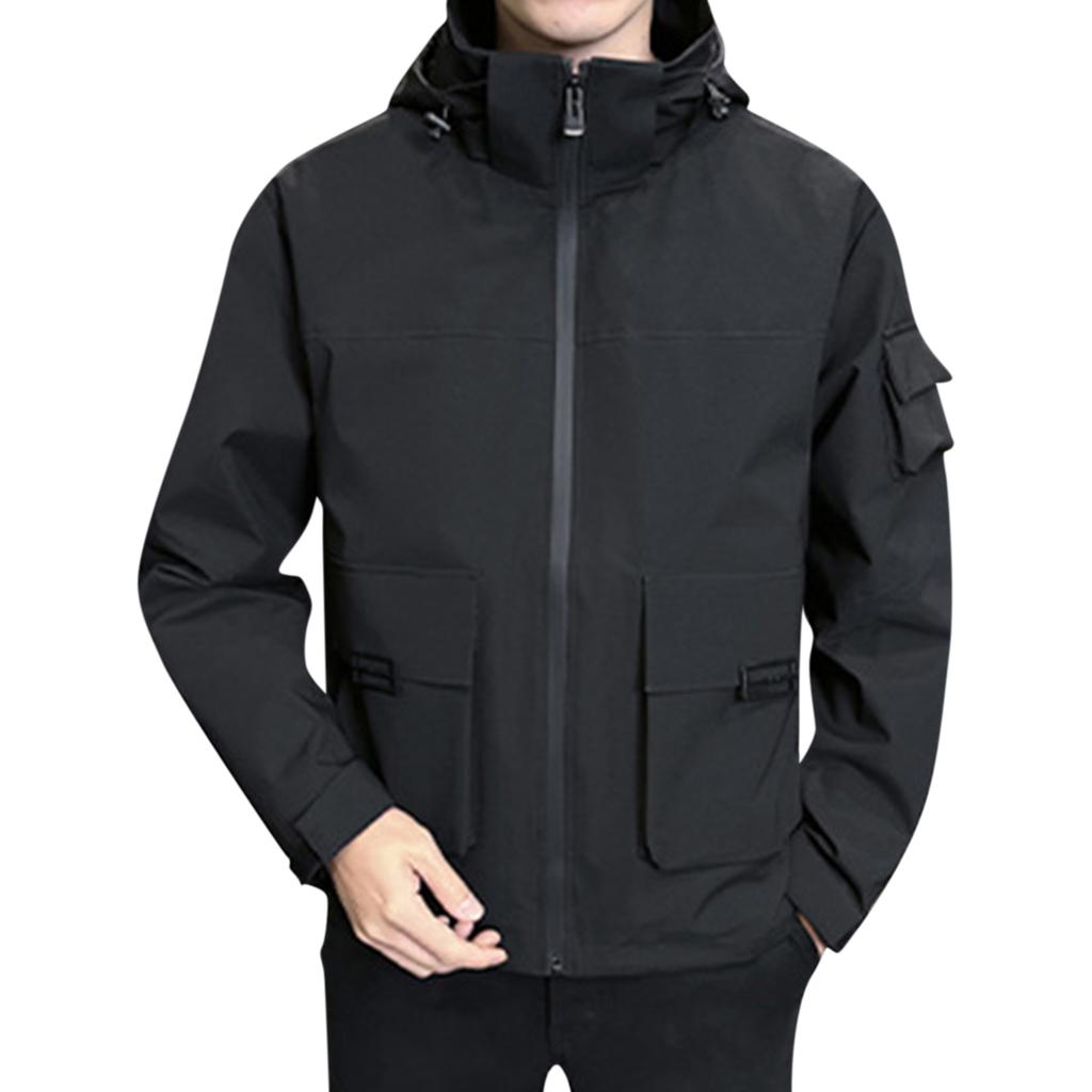 Men's Solid Color Outdoor Casual Jacket Hooded Jacket Men's Workwear Multi Pocket Jacket