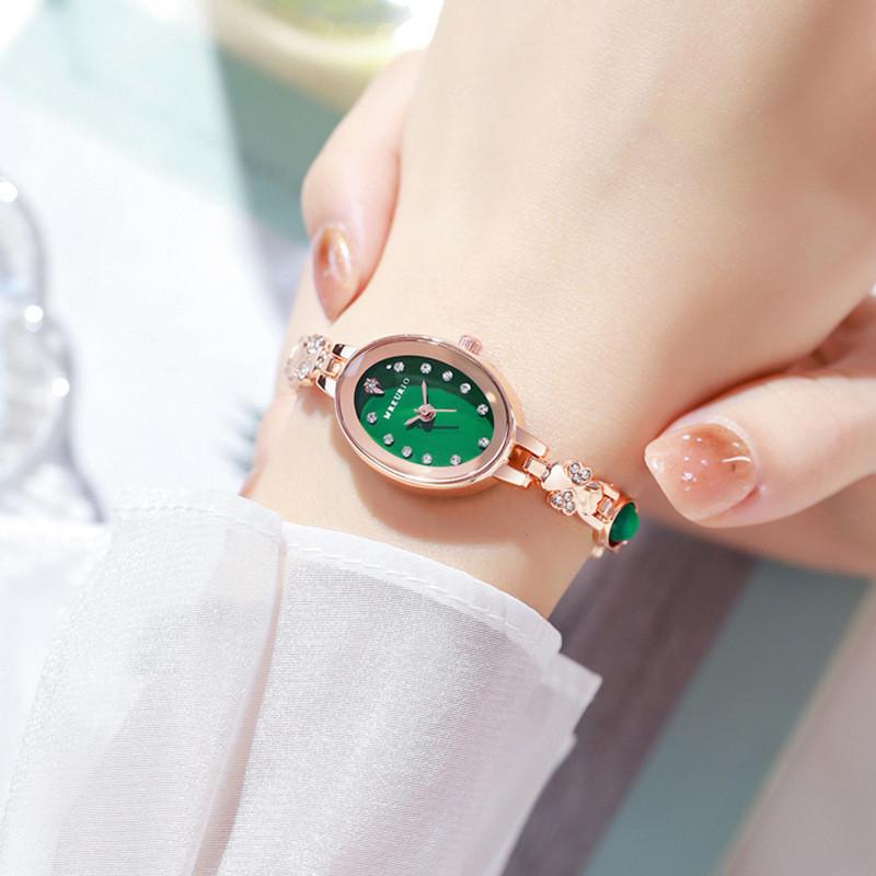 Luxury Green Gemstone Ladies Watch With Quartz Movement And Brass Clasp For Daily Use
