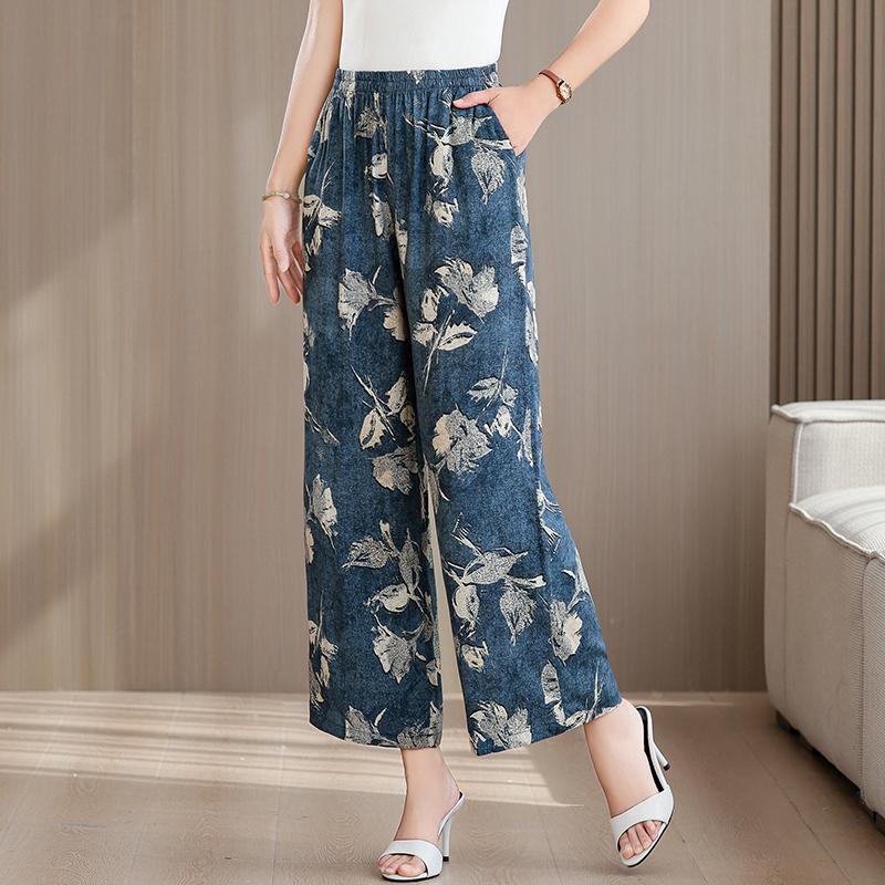 Большие размеры Летние женские брюки Высокая талия Свободная винтажная одежда Эластичный пояс Летние брюки