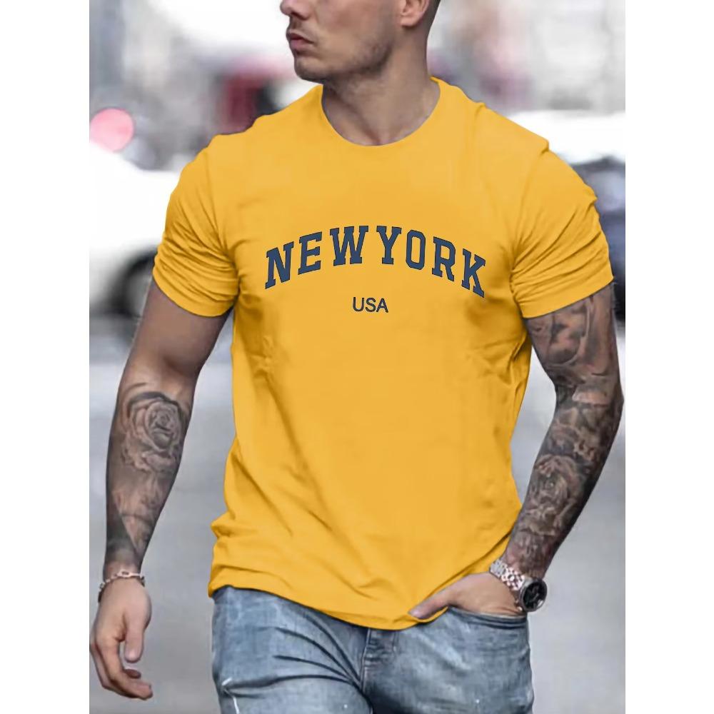Men's Summer Fashionable Casual Loose Plus Size New York Usa Printed Slim Fit Sports Round Neck Short Sleeved T-shirt