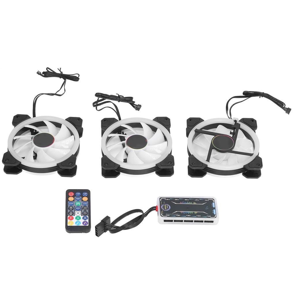 3Pcs RGB Case Fan 120mm Super Quiet RGB Multiple Light Modes Shockproof Design PC Case Fans with Controller Screws