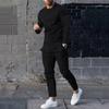 Solid Color Men's Suit Long Sleeve T-shirt Long Pants 2 Pieces Set Tracksuit Casual Male Streetwear Oversize Clothing Sweatshirt
