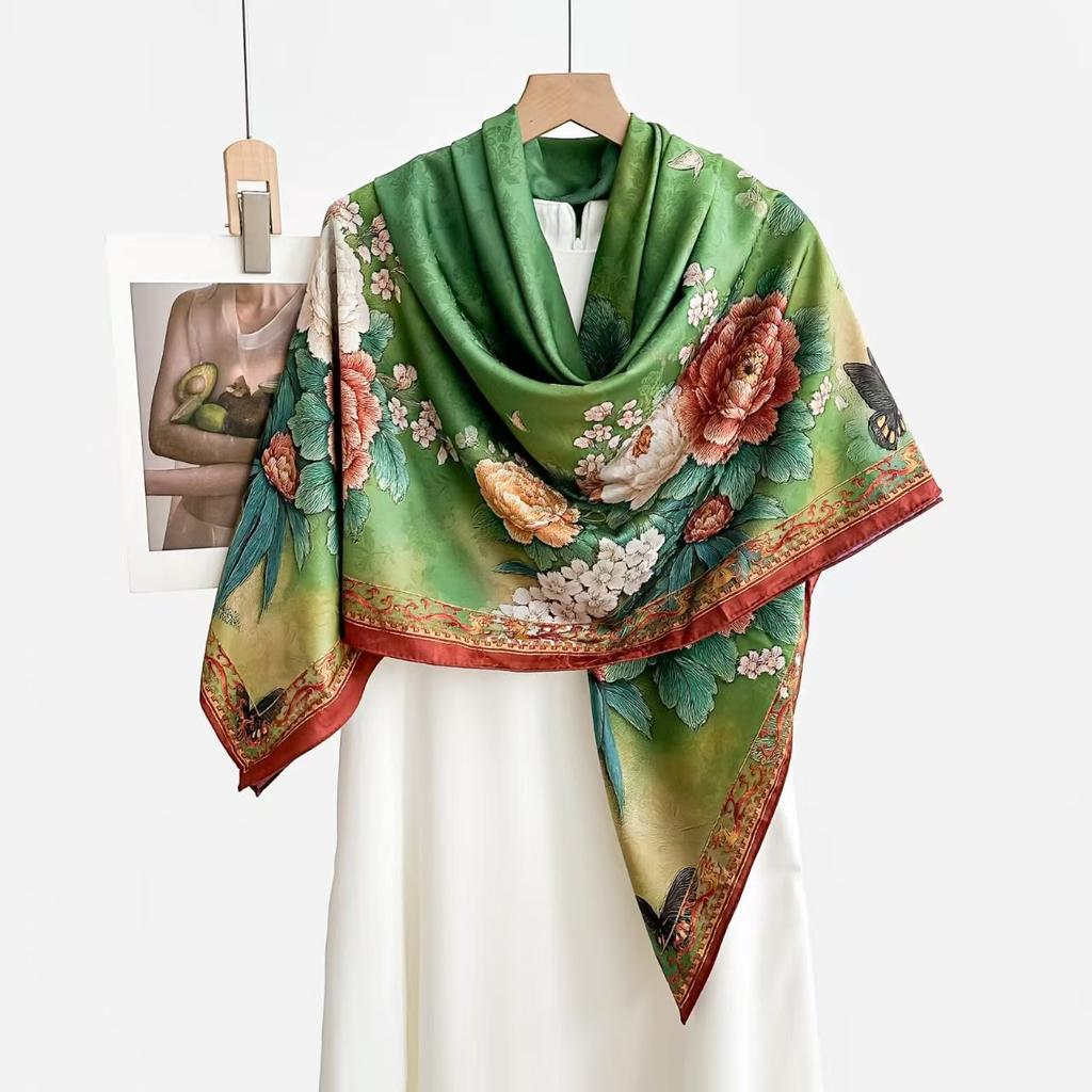Fragrant Cloud Yarn 140 * 140 Spring And Summer Simulated Silk Large Square Scarf Shawl Women'S Summer Thin Scarf Versatile