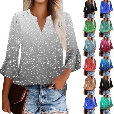 Женская рабочая рубашка с плиссировкой и рукавом 3/4, рубашка с V-образным вырезом, повседневная рубашка с завязками на талии, деловая рубашка