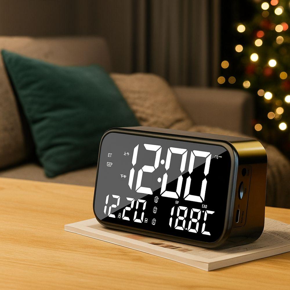 Large Mirror Alarm Clock Rechargeable Electronic Clock Smart LED Display Clock Travel