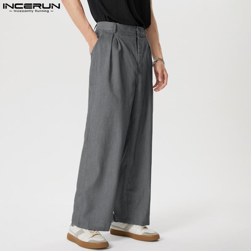INCERUN Мужские широкие брюки на молнии, повседневные длинные прямые брюки