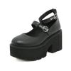 Round Toe Chunky Goth Platform Women Shoes Trendy Ankle Strap Mary Janes Pumps Suare Heels Lolita Style College Student