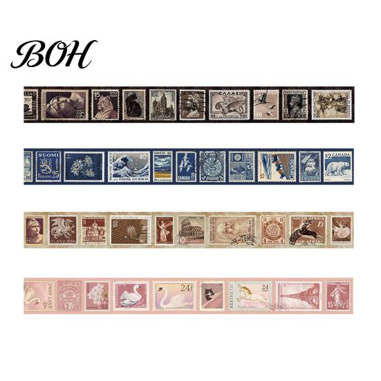 Retro Adhesive Tape Vintage Stamp Washi Roll, Aesthetic Decorative Masking Tape, for DIY Art Crafts, Journaling Scrapbooking Supplies Planner