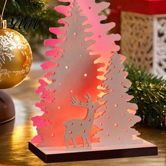Warm Atmosphere Room Decor LED Wooden Christmas Tree Tabletop Decor, Glowing Hollow Light Up Luminous Ornaments for Holiday Party And Festive