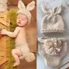 2pcs/Set Newborn Photography Props Knitted Cute Rabbit Shaped Hat+Shorts Outfits Costume Winter Baby Photo Props Clothes Suit