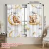 2PCS Digital Printing Curtains with Cartoon Teddy Bear on Moon, Stars Clouds Bows Pattern, Watercolor Kids Bedroom Decor Style