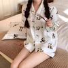 Summer Ice Silk Pajama Set: Cartoon Little Panda Short Sleeve & Shorts for Women