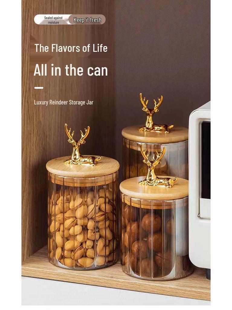 Скандинавский Олень Стеклянная Герметичная Банка из Боросиликатного Стекла с Крышкой для Хранения Чая, Сушеной Мандариновой Корки и Зерна