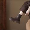 Thick-soled Round-head Non-slip Short Boots for Women's 2025 Autumn New Fashionable Versatile Height-increasing Fried Street Elastic Casual Martin Boo