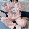 Женская фланелевая пижама с мультяшным котом: Теплый, Утолщенный Набор Пижамы из Кораллового Флиса на Осень/Зиму 2025