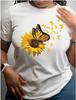 Модная женская красивая футболка с принтом подсолнуха и бабочки, забавная повседневная футболка с круглым вырезом и короткими рукавами, летняя женская футболка
