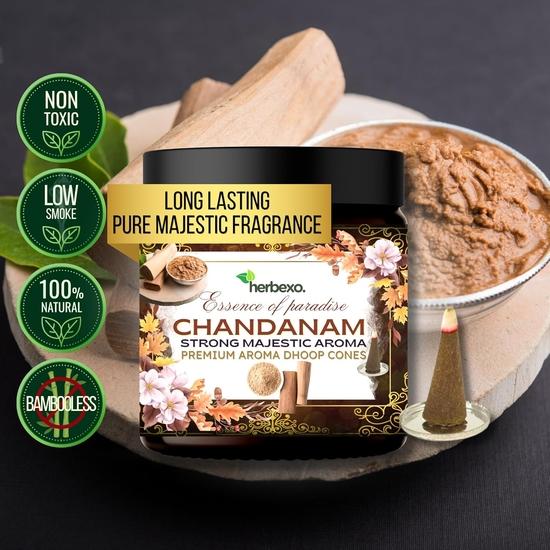 Herbexo Herbal Pooja Dhoop Cones | Уд, Чандан, Роза 3 натуральных аромата в упаковке трио | Стойкие, величественные ароматы Ittar | 100% натуральный