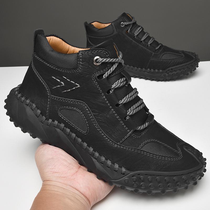 Повседневные кроссовки ручной работы, лоферы, повседневная обувь, высокие кожаные зимние спортивные ботинки для мужчин, мягкие и удобные нескользящие ботинки с хлопковой подкладкой