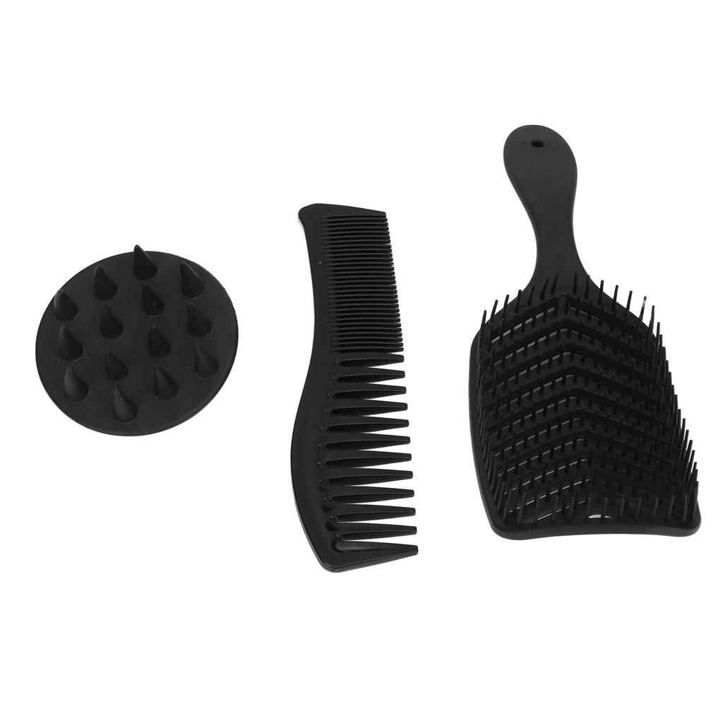 3pcs Hair Comb Set Easy Detangling Hollow Out Comb Wide Teeth Comb Hair Washing Brush Black