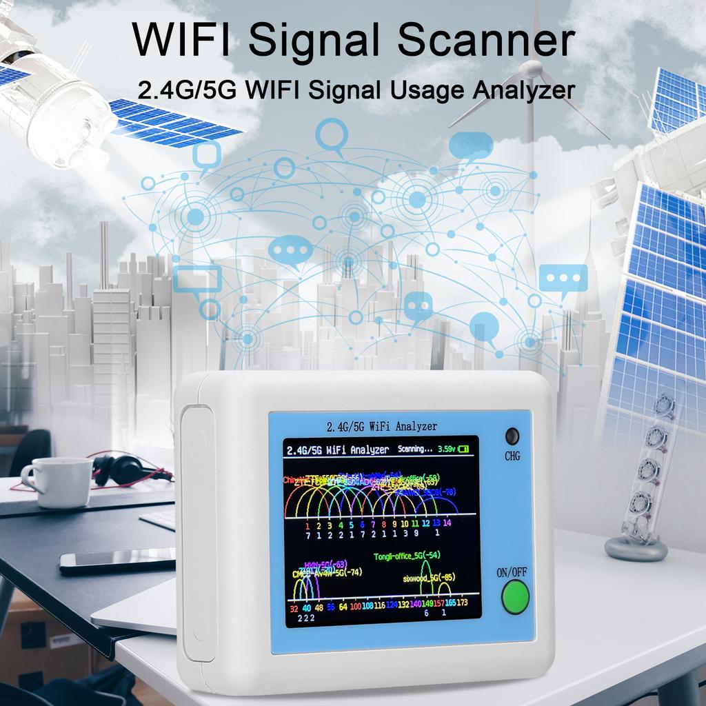 Сканер Wi-Fi сигнала 2,4G 5G Анализатор использования Wi-Fi сигнала Помощник по управлению роутером с 2,4-дюймовым цветным дисплеем