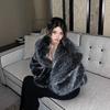 Европейская и американская осенне-зимняя куртка из искусственного меха женская куртка из меха лисы с большим воротником топ