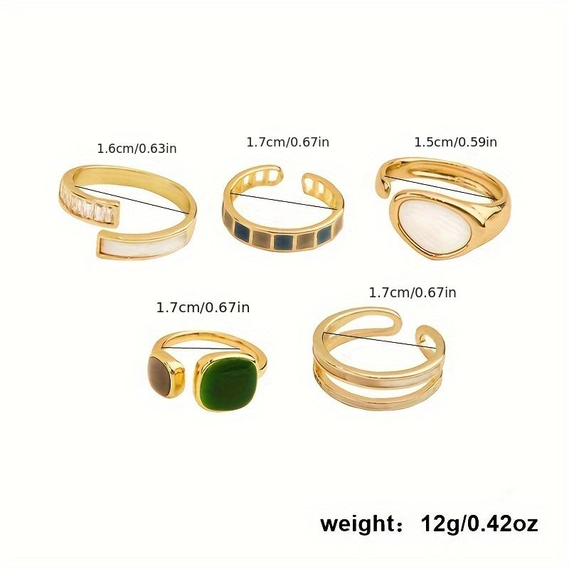 Набор колец в винтажном бохо стиле – 6 штук Разноцветные Геометрические Регулируемые Открытые Кольца с инкрустацией цирконием, Модные кольца из цинкового сплава для женщин – Идеально для