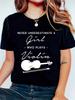 Violin Print T-Shirt - Classic Round Neck Ultra-Soft Short Sleeves Sports-Inspired Tee for Women Perfect for Casual Occasions
