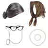 5pcs Headband Grandma Costume Wig Set Pearl Necklace Bracelet Short Curly Hair  Women