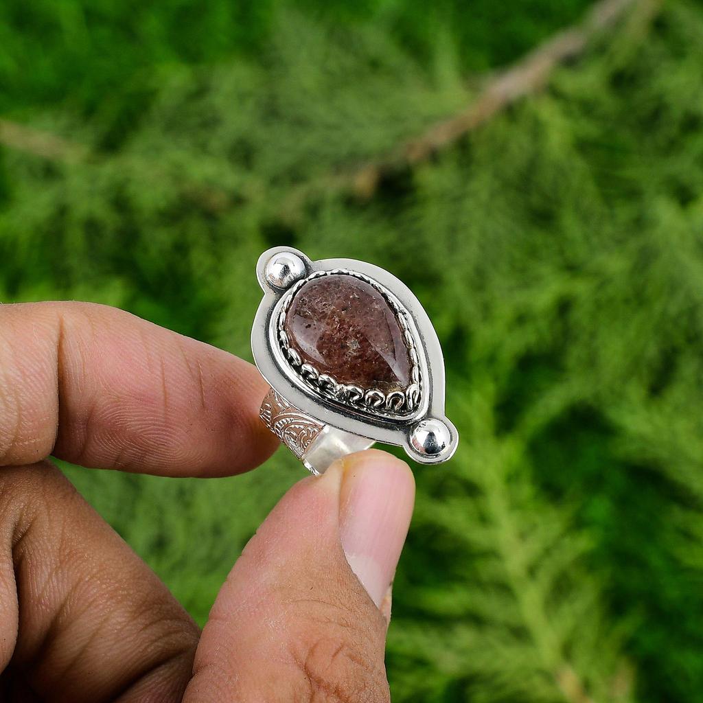 Birthday Gift For Her Natural Sunstone Promise Adjustable Ring 925 Silver