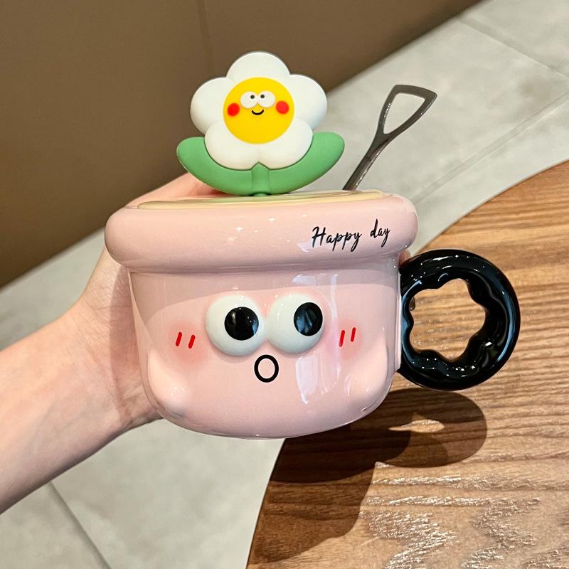 Милая керамическая кружка с цветами, высокая ценность, офисная кофейная кружка, чашка для питья для пары с крышкой, для подарка на день рождения девушки