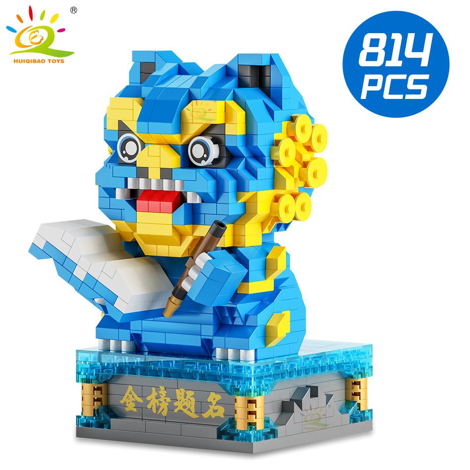 Китайский стиль Lucky Dancing Lion Diamond Micro Building Blocks Украшение стола Кирпичи Детские собранные игрушки для детей