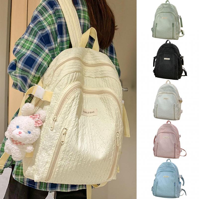 Students Backpack Large Capacity Waterproof Fashion Letter Solid Color Girls Teenage Casual Schoolbag Bookbag School Supplies