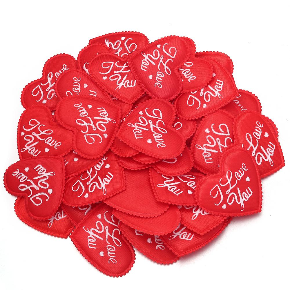 30-50pcs Printed I Love You Heart Patches Sponge Satin Fabric Heart Petals Confetti For Wedding Party Valentine's Day Decoration