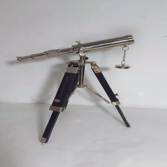 Handmade Brass Spyglass Telescope Chrome Finish, Wooden Tripod Home Decor Birthday Gift