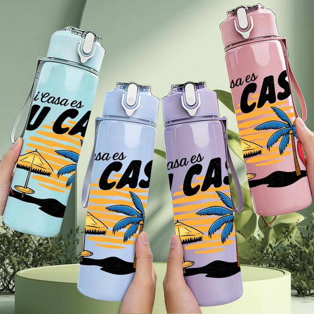 1PC Mi Casa Su Casa Beach Art 750ml Color Plastic Sports Water Bottle Leakproof Flip Straw Lid Suitable for Sports Office Home Use