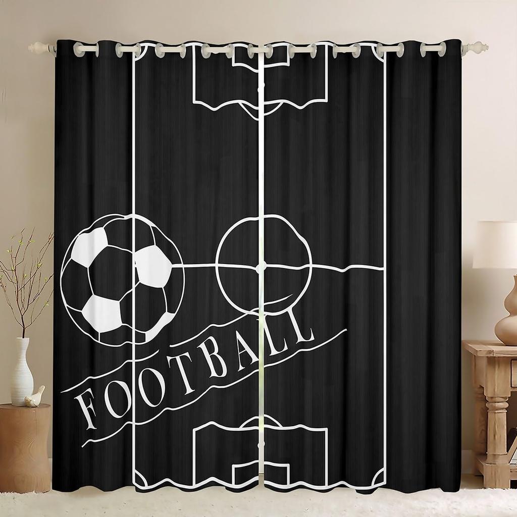 2-панельная штора для скейтборда, баскетбола, бейсбола, футбола, черная с золотым, для спальни мальчика, кухни, жалюзи, с люверсами