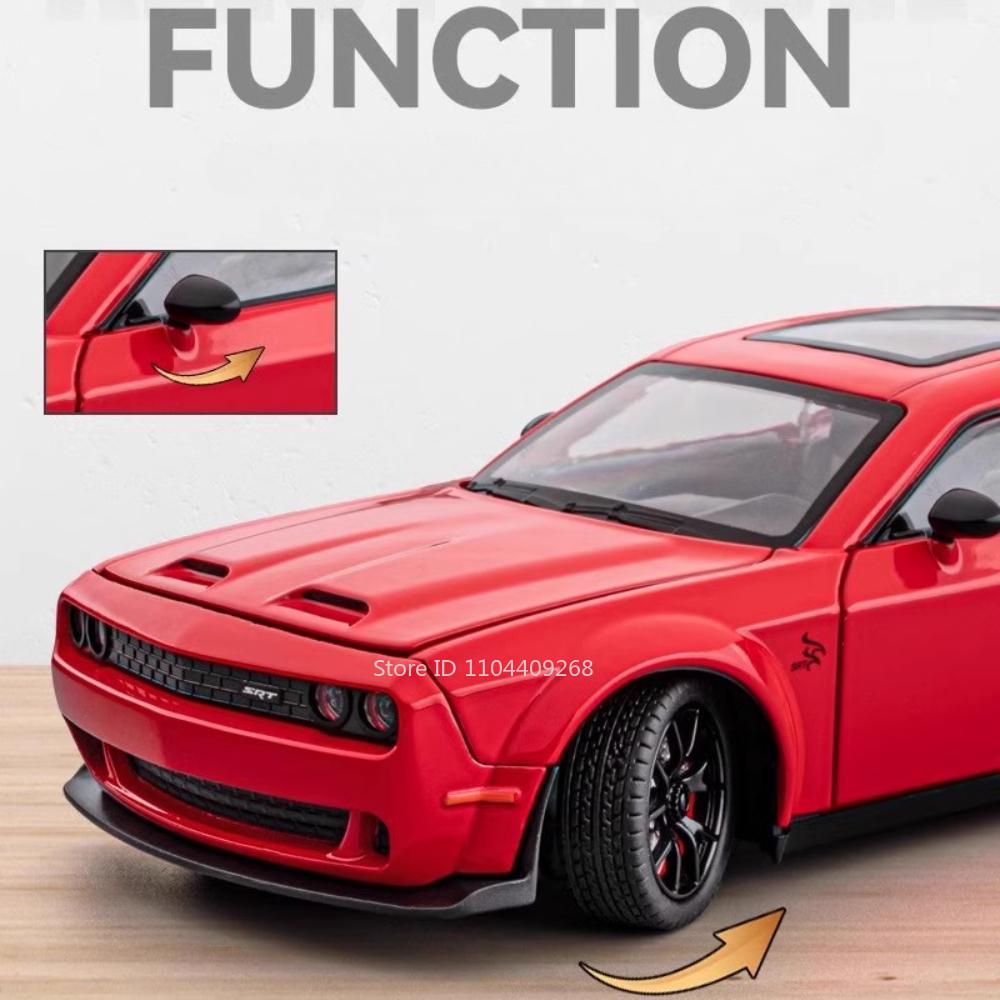 1:24 Scale Challenger Hellcat Charger 1970 Sports Car Model Toy Alloy Diecast Sound Light Pull Back Vehicle for Kids Presents