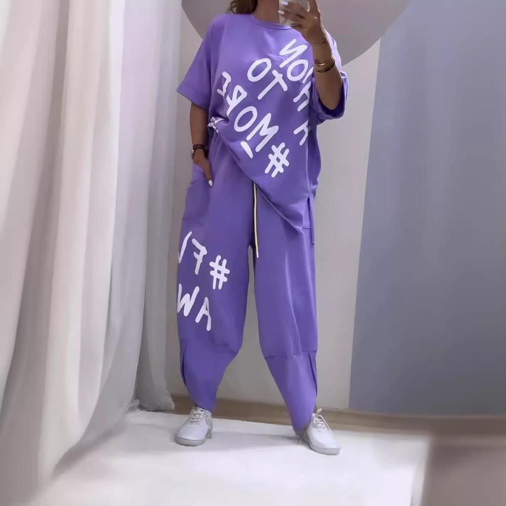Повседневный спортивный женский костюм с принтом букв Европейская и американская женская одежда