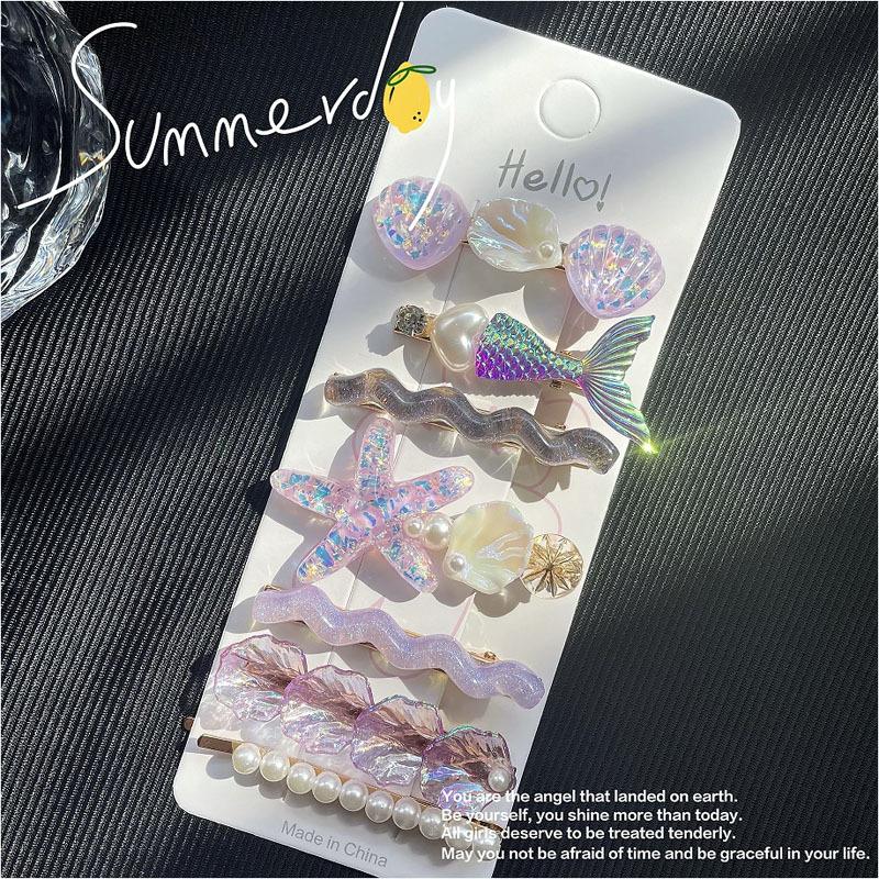 5pcs Ocean Series Shell Starfish Hair Clips Pearl Princess Headdress Hair Accessories