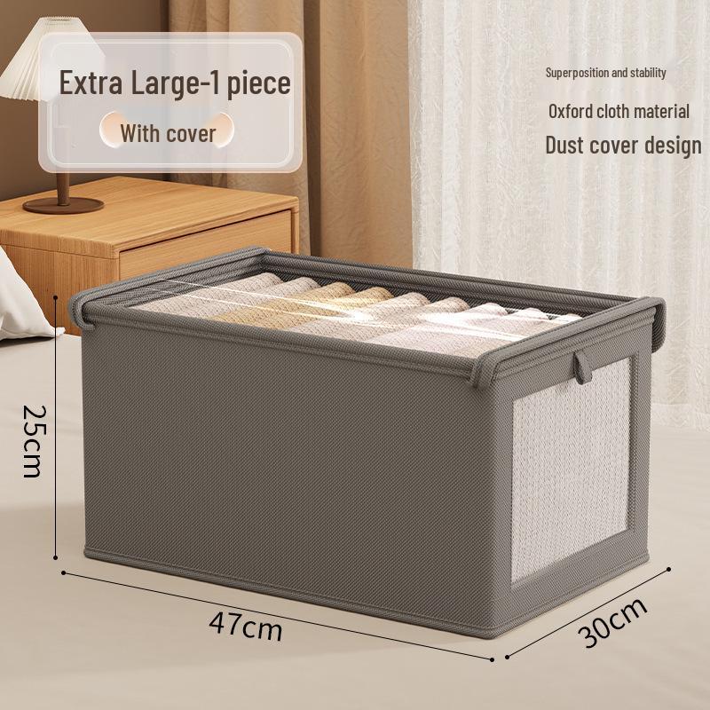 Large Oxford Cloth Visible Window Clothes Storage Box with Lid