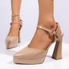 2025 Summer Pointed Thick Heel Waterproof Table High Heels Women's One-word Buckle Strap Small Man Heightening Bag Head Sandals