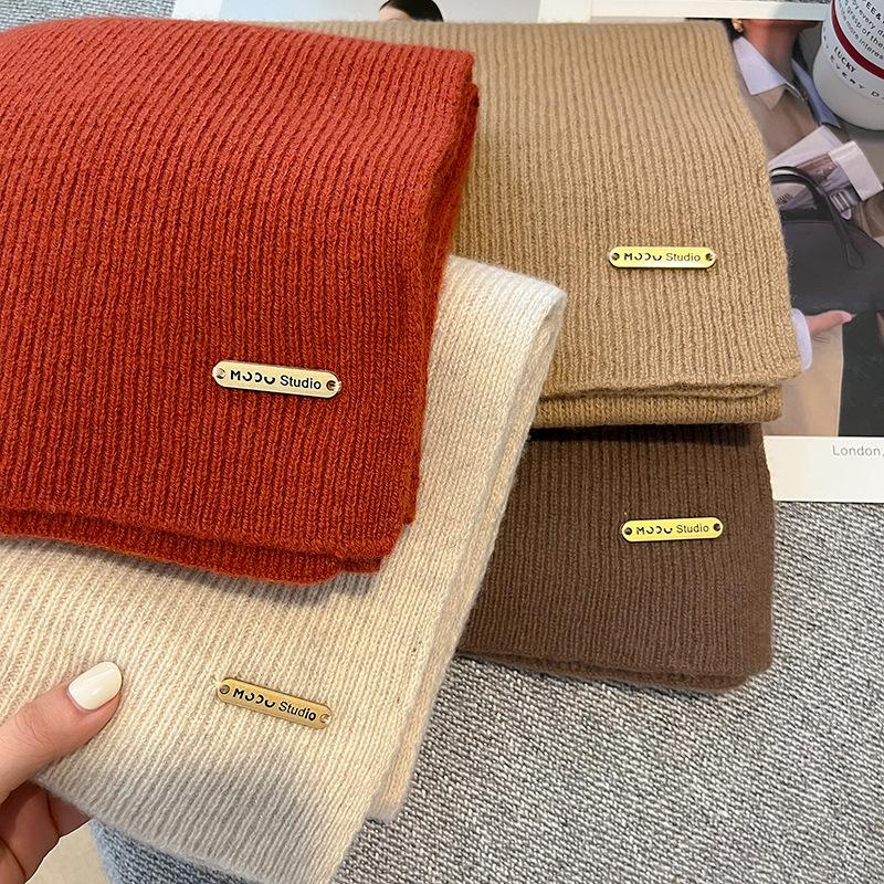 Новый вязаный шерстяной вязаный кашемировый шарф для женщин и пар, новый универсальный однотонный шарф для зимы